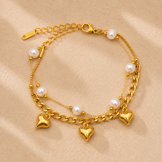 18K Gold Plated Pearl Heart Charm