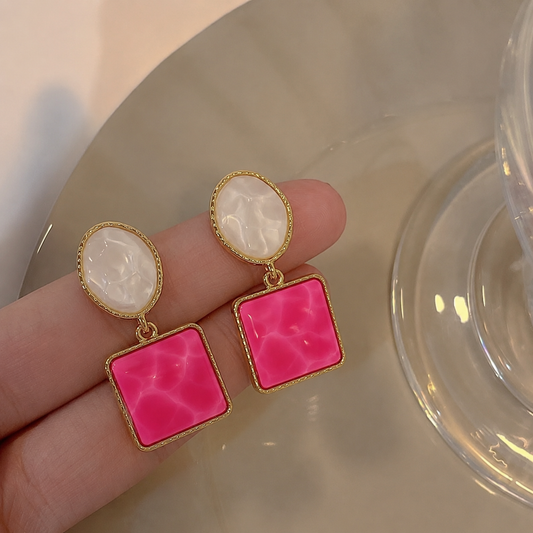Pink Square Drop Earring