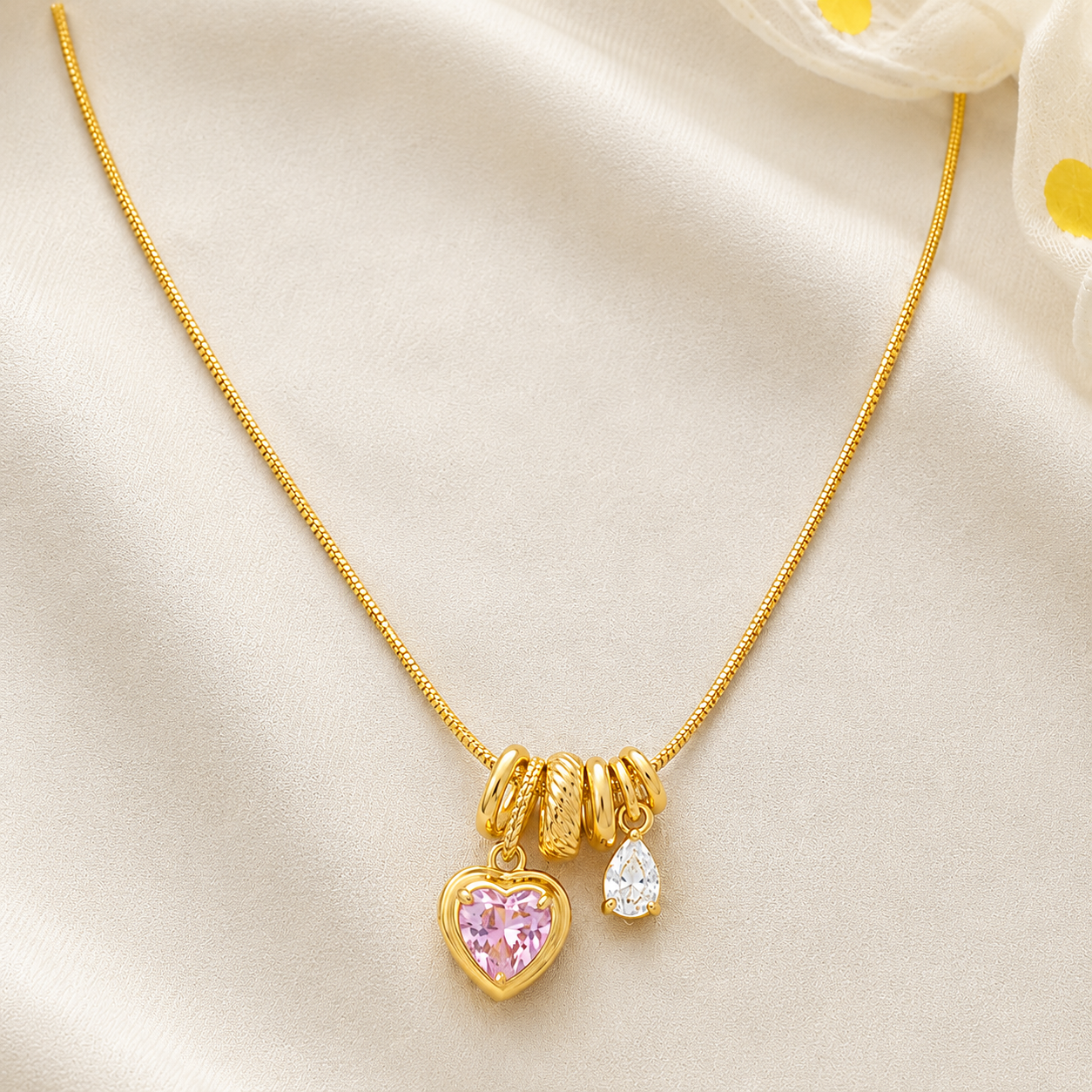 18K Gold Plated Pink Heart Pendant Necklace