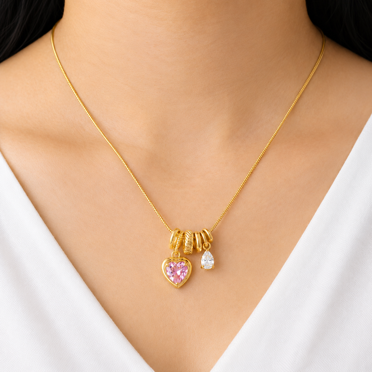 18K Gold Plated Pink Heart Pendant Necklace