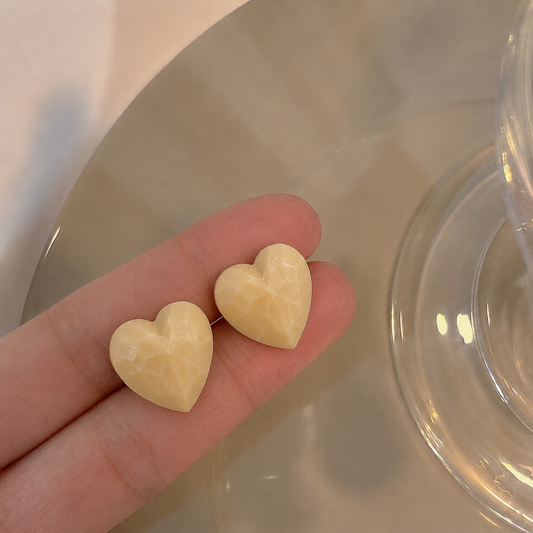 Faceted Love – Cream Heart Earrings