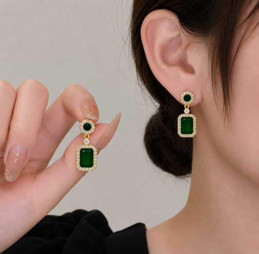 Regal Greenstone Gold Earrings