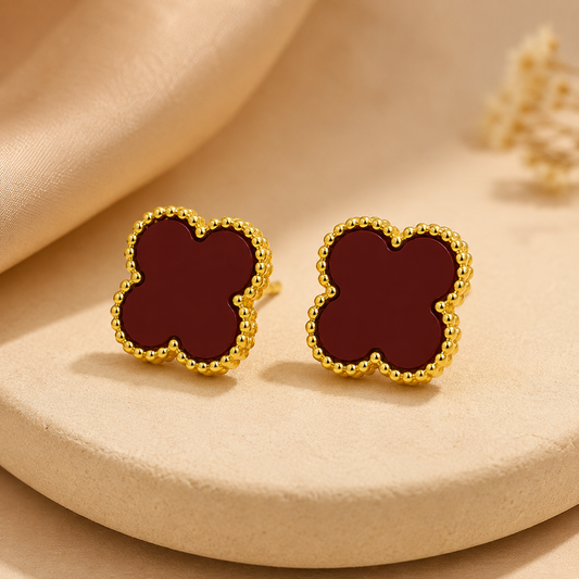 Scarlet Clover Anti Tarnish Stud Earrings