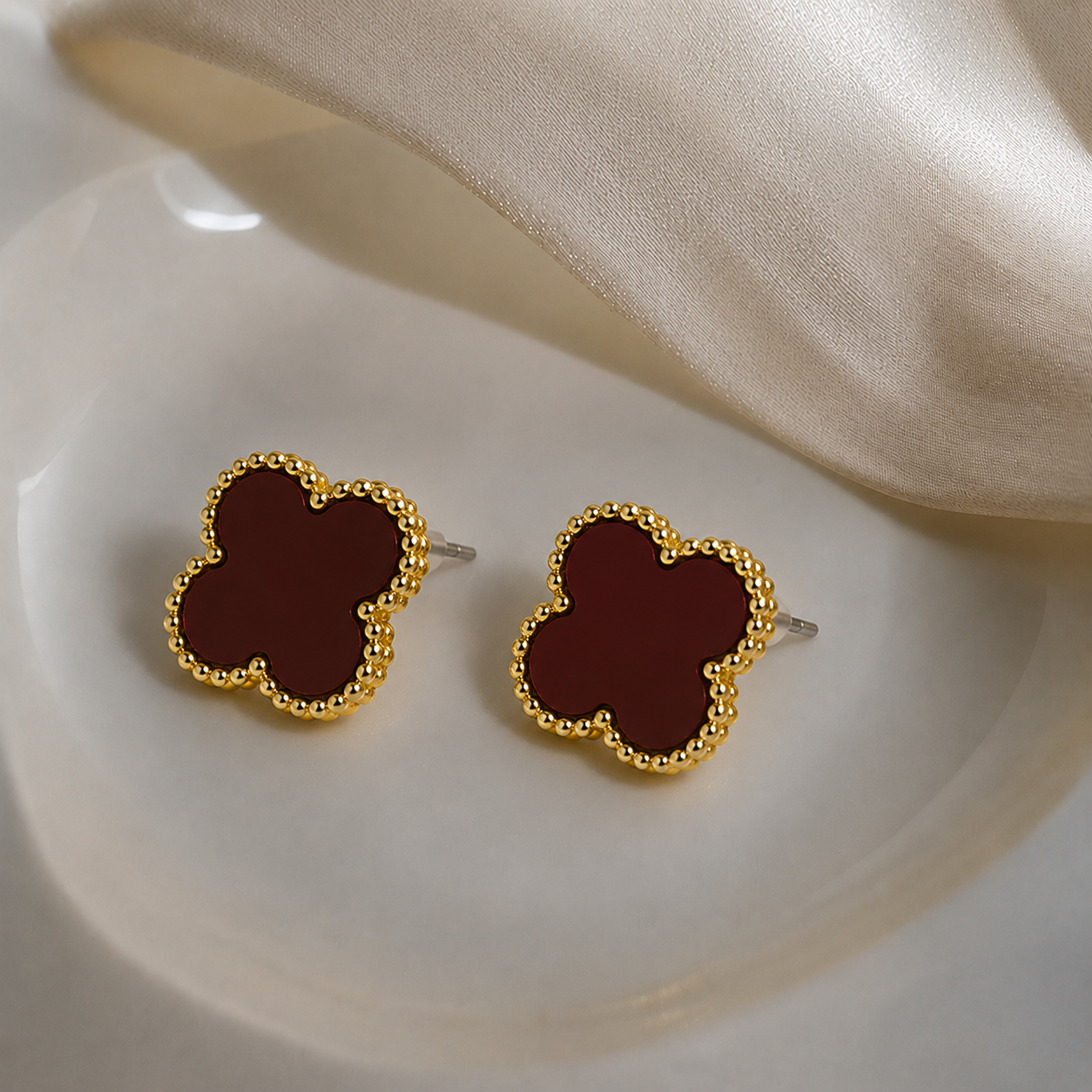 Scarlet Clover Anti Tarnish Stud Earrings