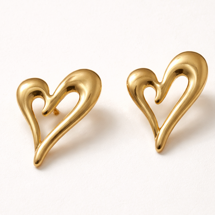 18 K Gold Plated Golden Heart Stud Earrings