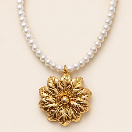 Golden Petal Pearl Necklace