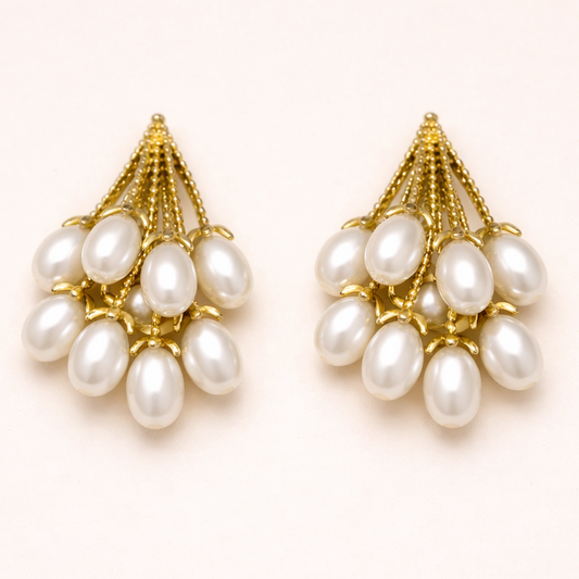 Elegant Gold Cluster Pearl Drop Earrings