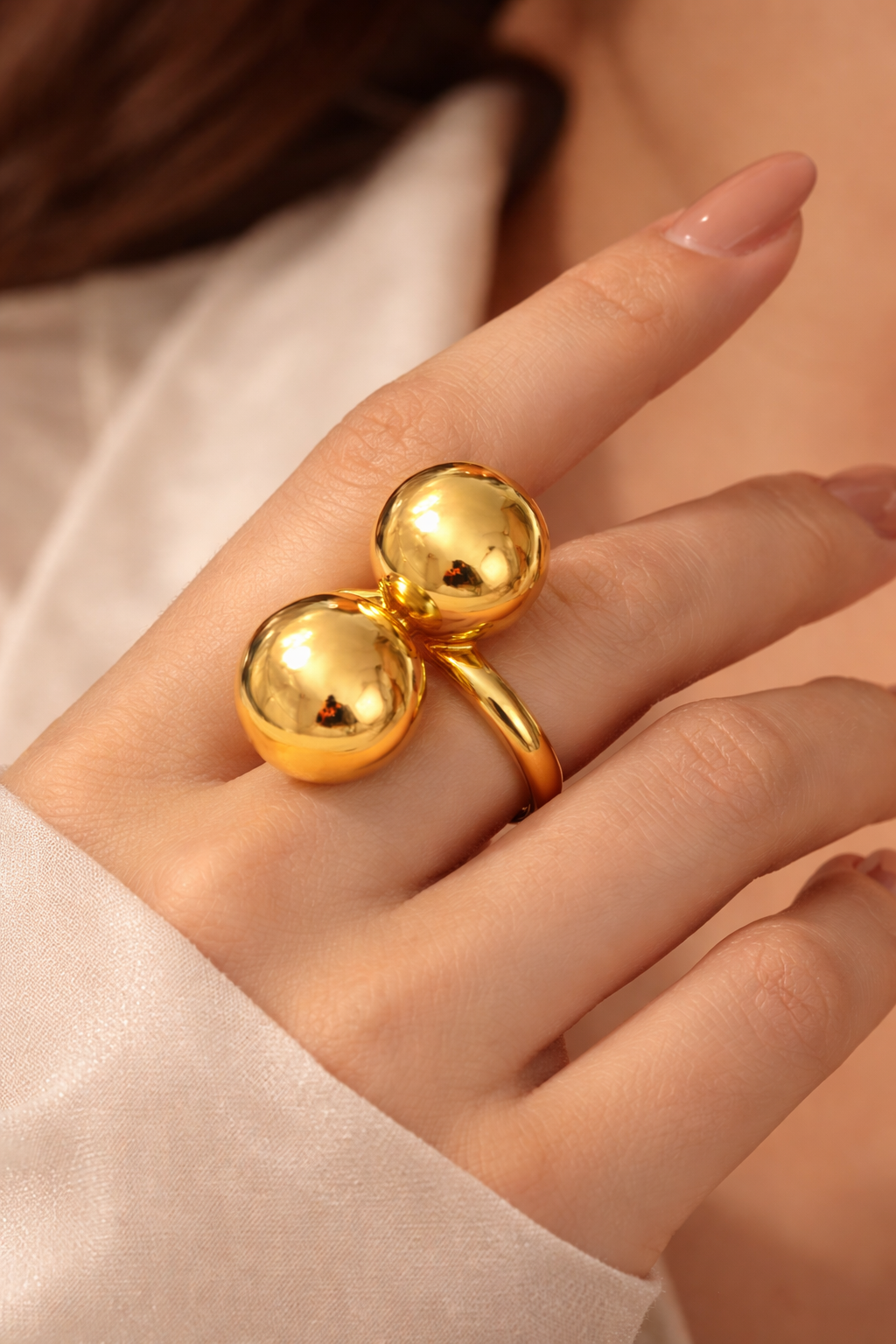 18K Gold Plated Luna Double Sphere Ring