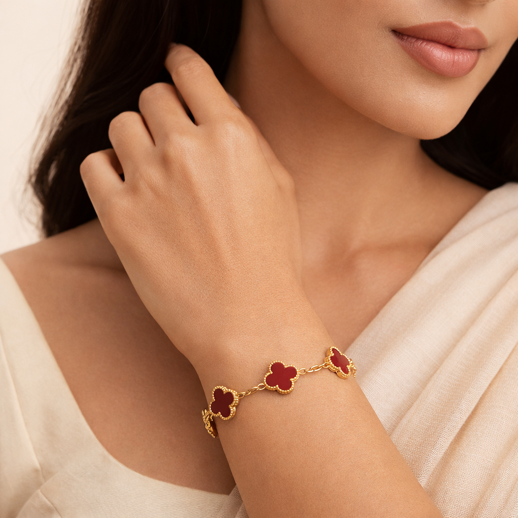 Golden Red Clover Chram Anti Tarnish Bracelets