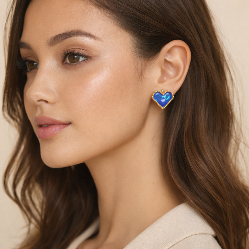 Heart Pearl Enamel Gold Earrings