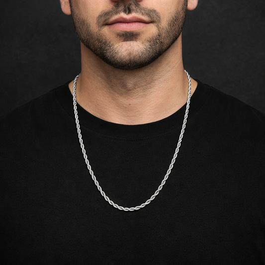 Men-18K Silver Plated  Rope Luxe Silver Chain