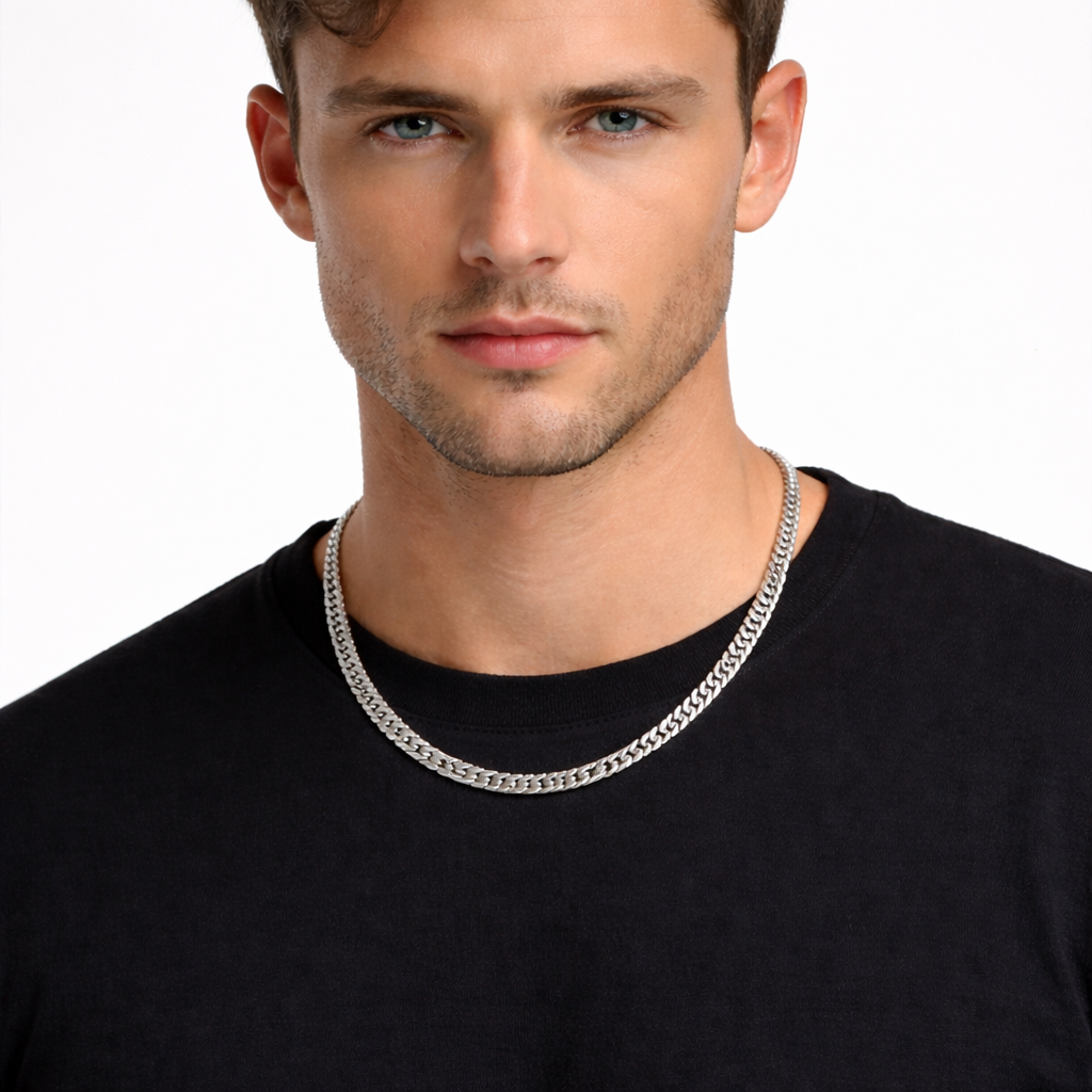 Men-18K Silver Plated  Curb Luxe Silver Chain