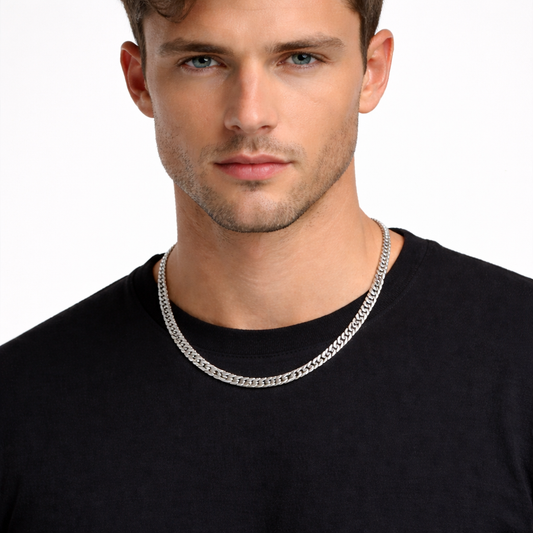 Men-18K Silver Plated  Curb Luxe Silver Chain