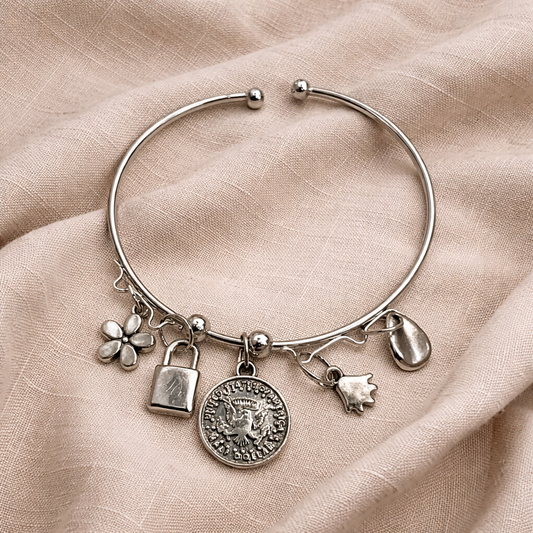 Premium Stainless Steel Charm Bracelet with Lock & Coin Pendant