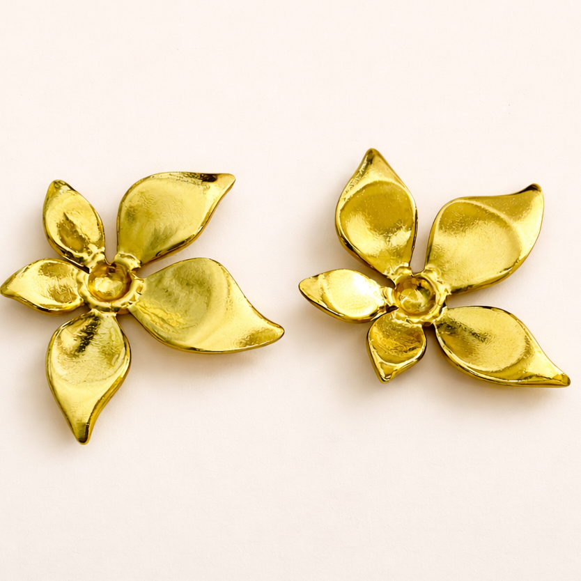 18K Gold Plated Bloom Leaf Charm Earrings