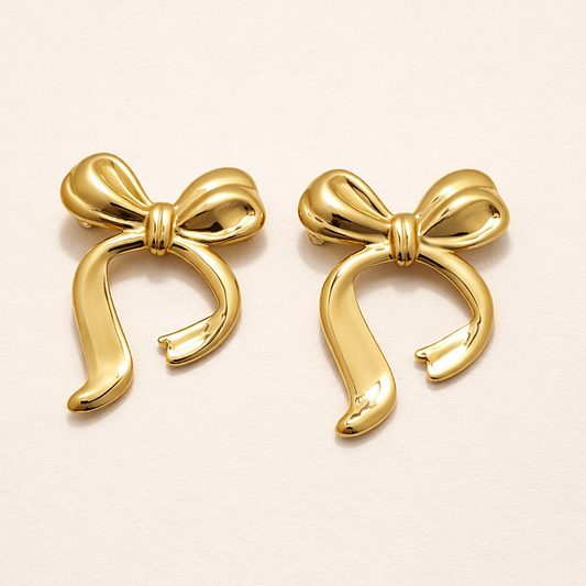 18K Gold Plated Golden Ribbon Charm Earrings