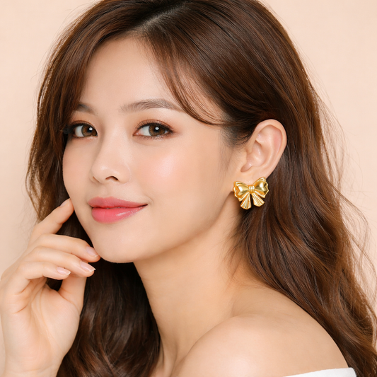 18k Gold-Plated Bow Heart Earrings