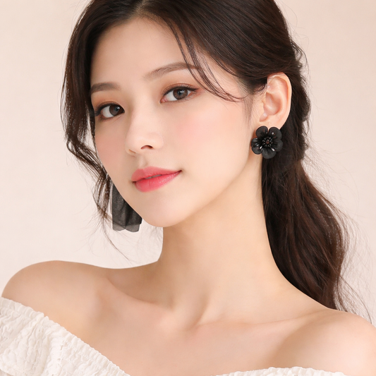 Black Flower Stud Earring