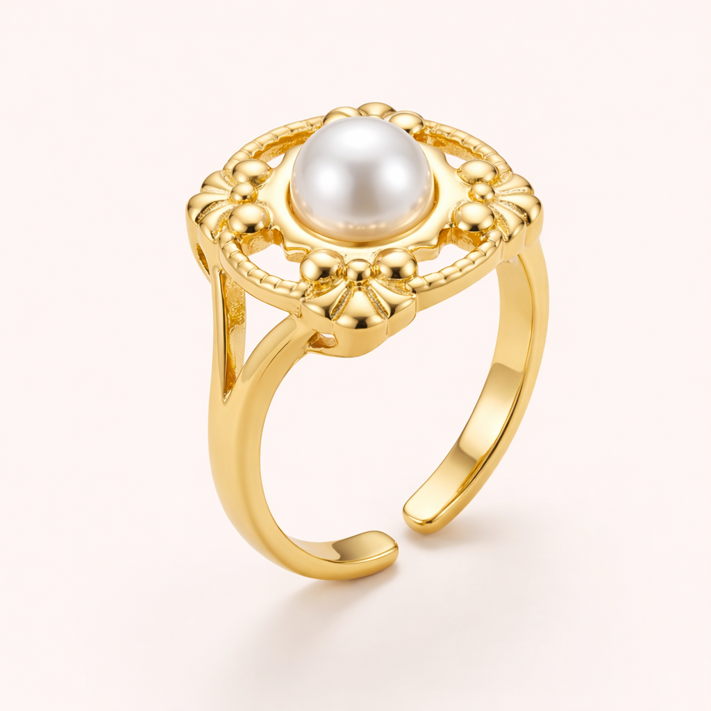 18K Gold Plated Golden Pearl Crown Ring