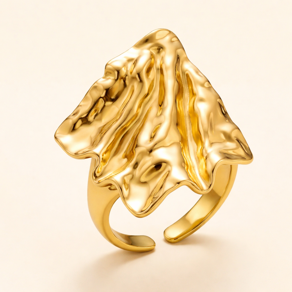 18K Gold Plated Golden Wave Statement Ring