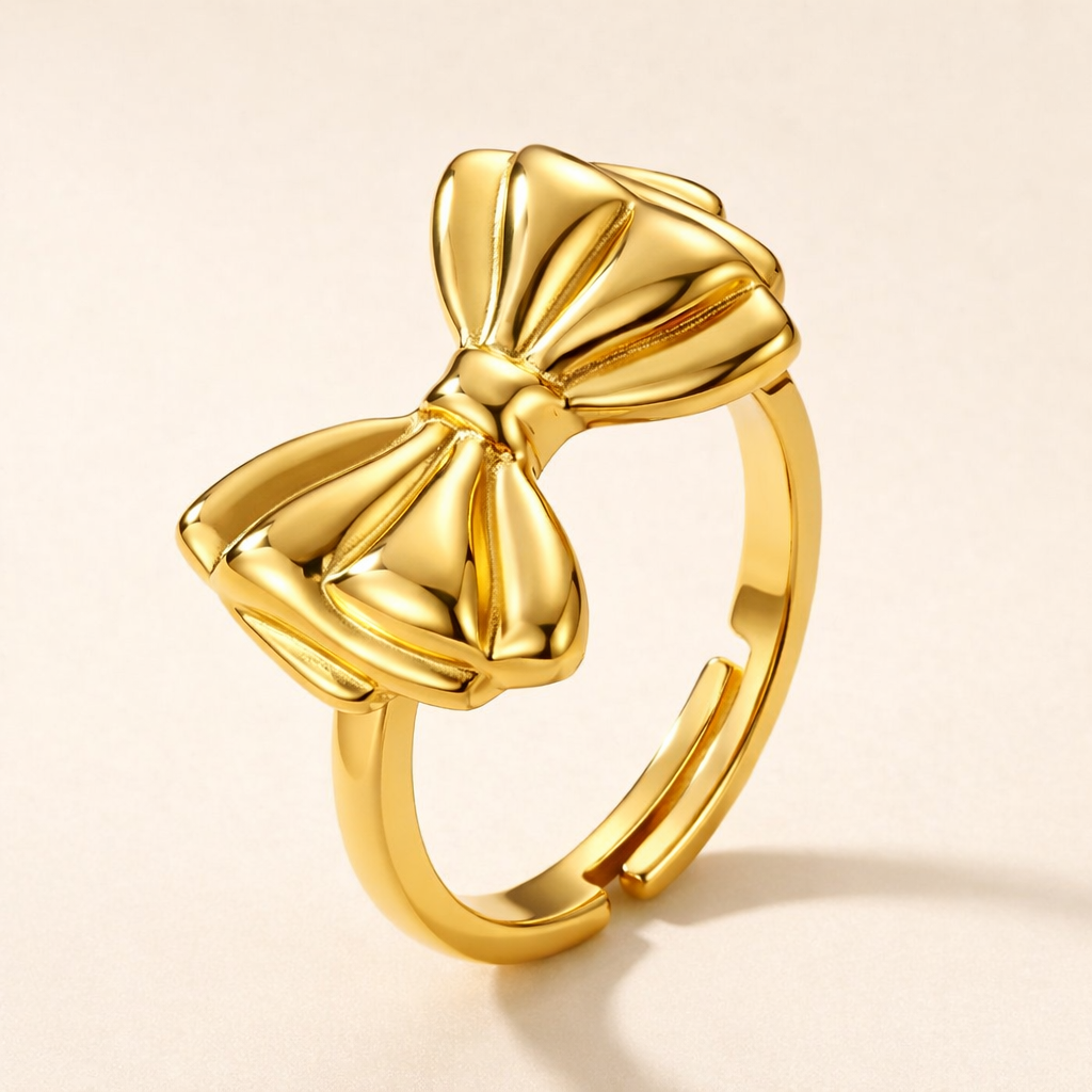 18K Gold Plated Royal Ribbon Bow Ring