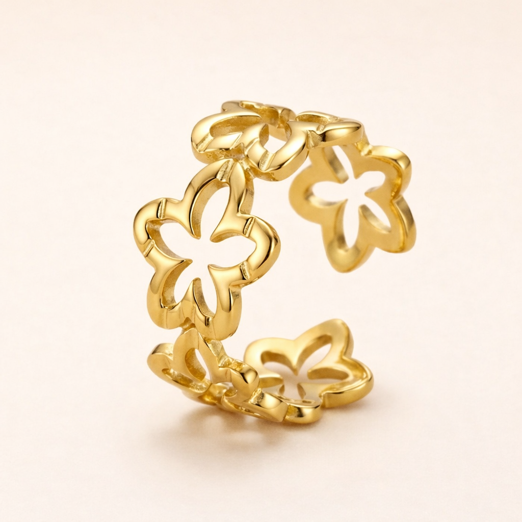 18k Gold Plated Eterna Flower Open Ring