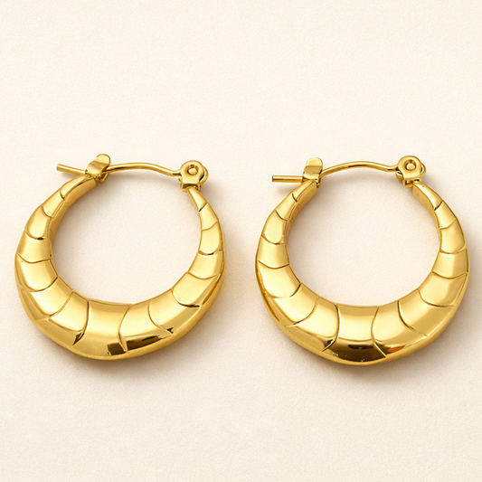 18K Gold Plated Golden Ripple Hoops Earring