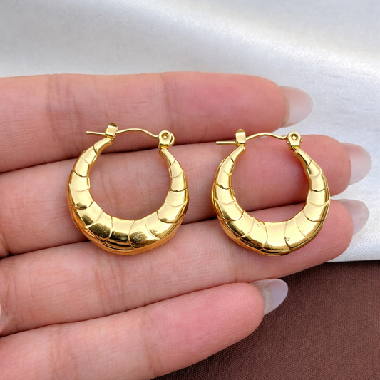 18K Gold Plated Golden Ripple Hoops Earring