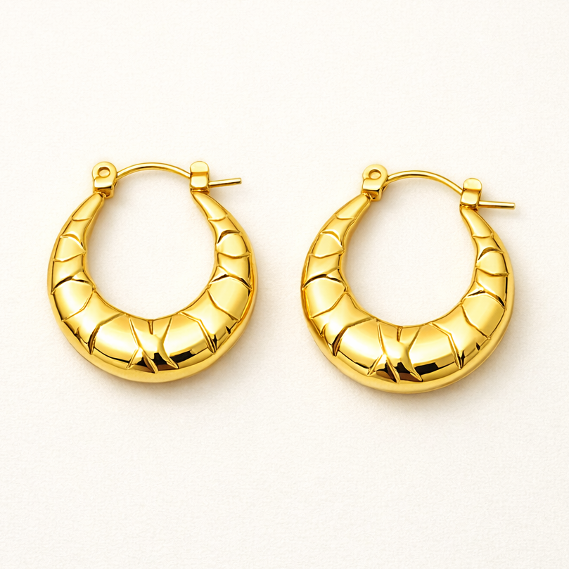 18K Gold Plated Suncrest Textured Hoops Earring