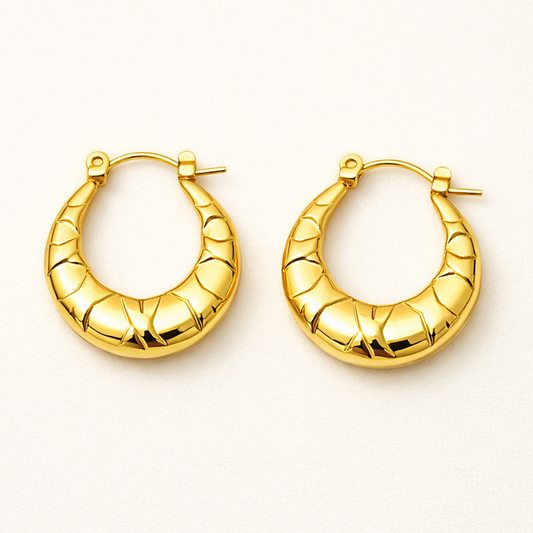 18K Gold Plated Suncrest Textured Hoops Earring