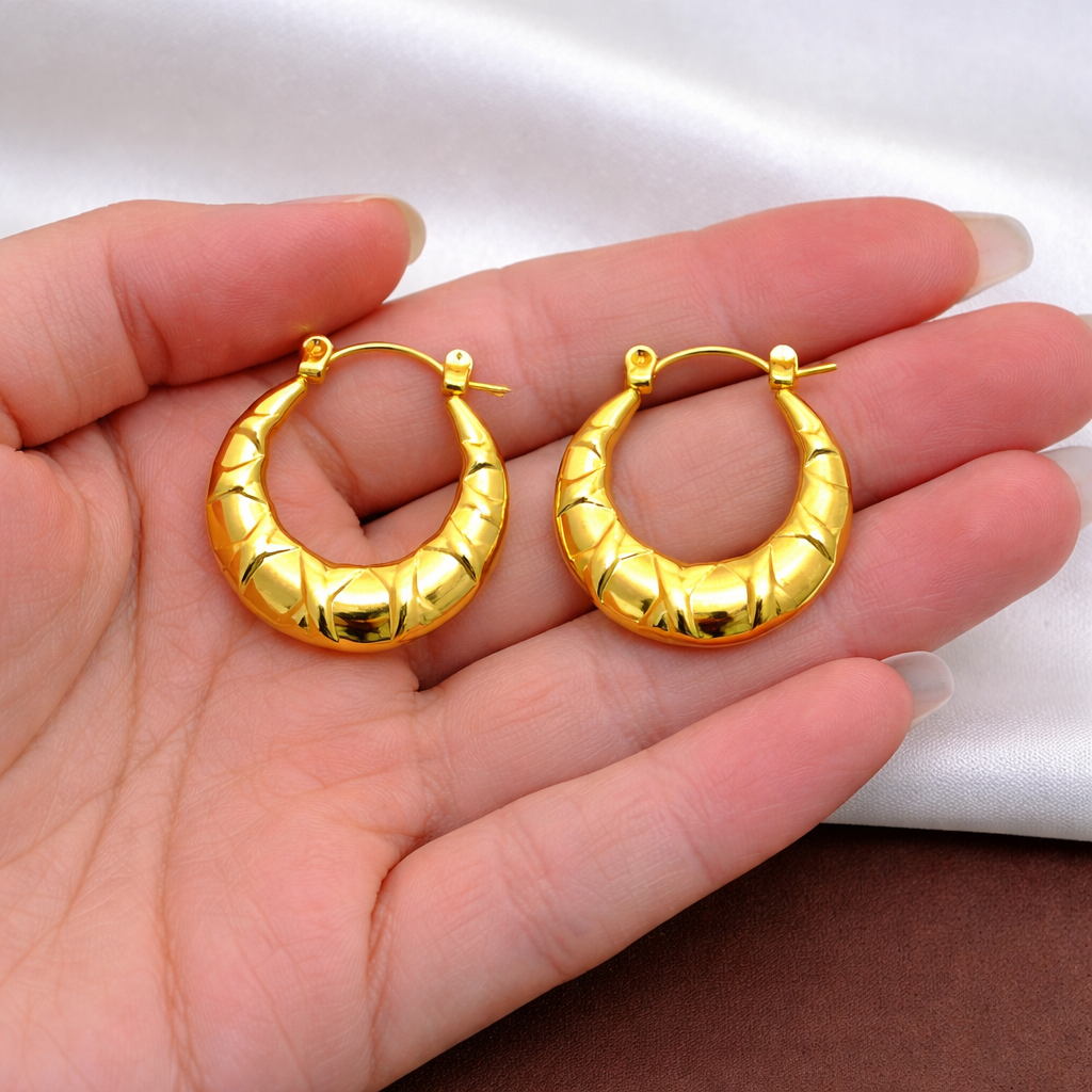 18K Gold Plated Suncrest Textured Hoops Earring