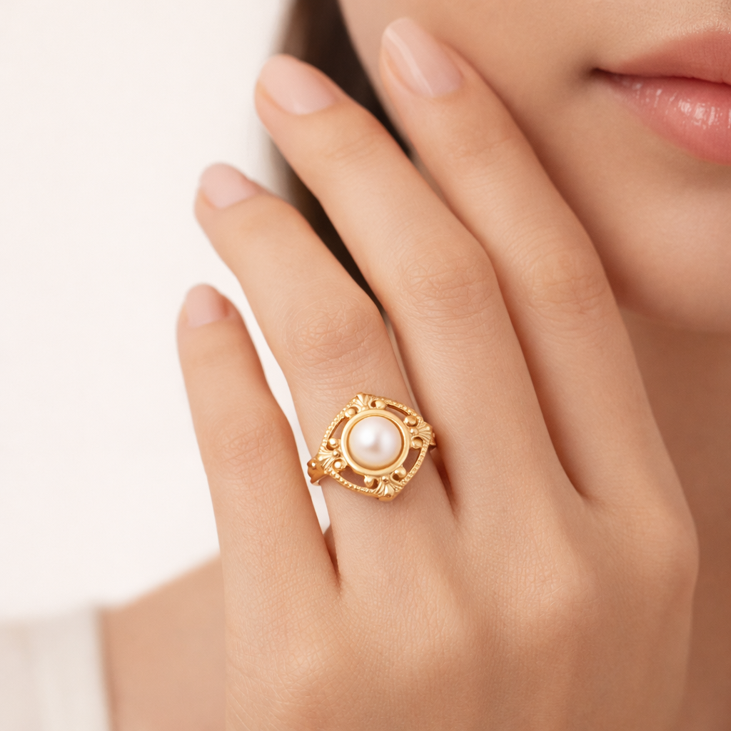 18K Gold Plated Golden Pearl Crown Ring