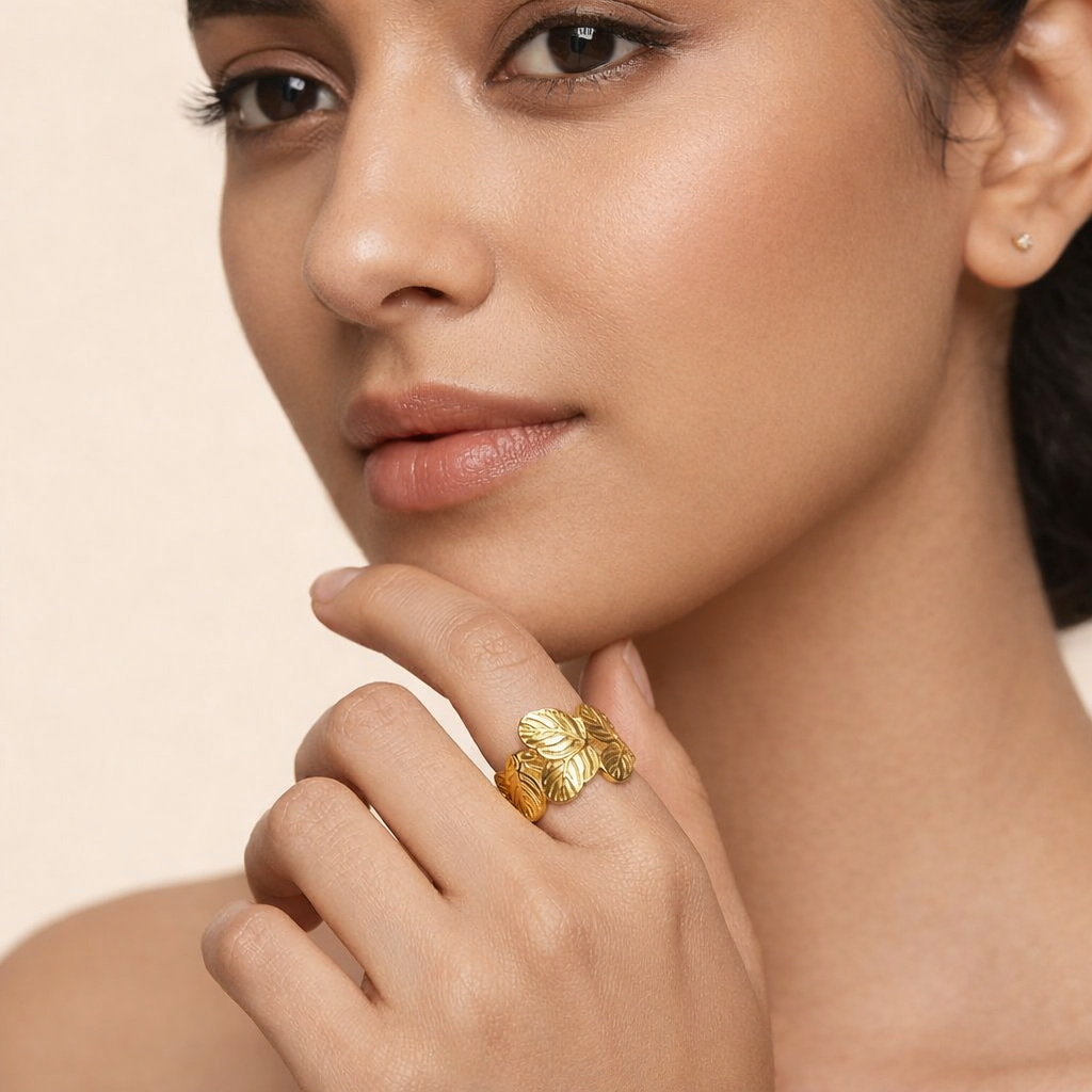 18k Gold Plated Golden Leaf Luxe Ring
