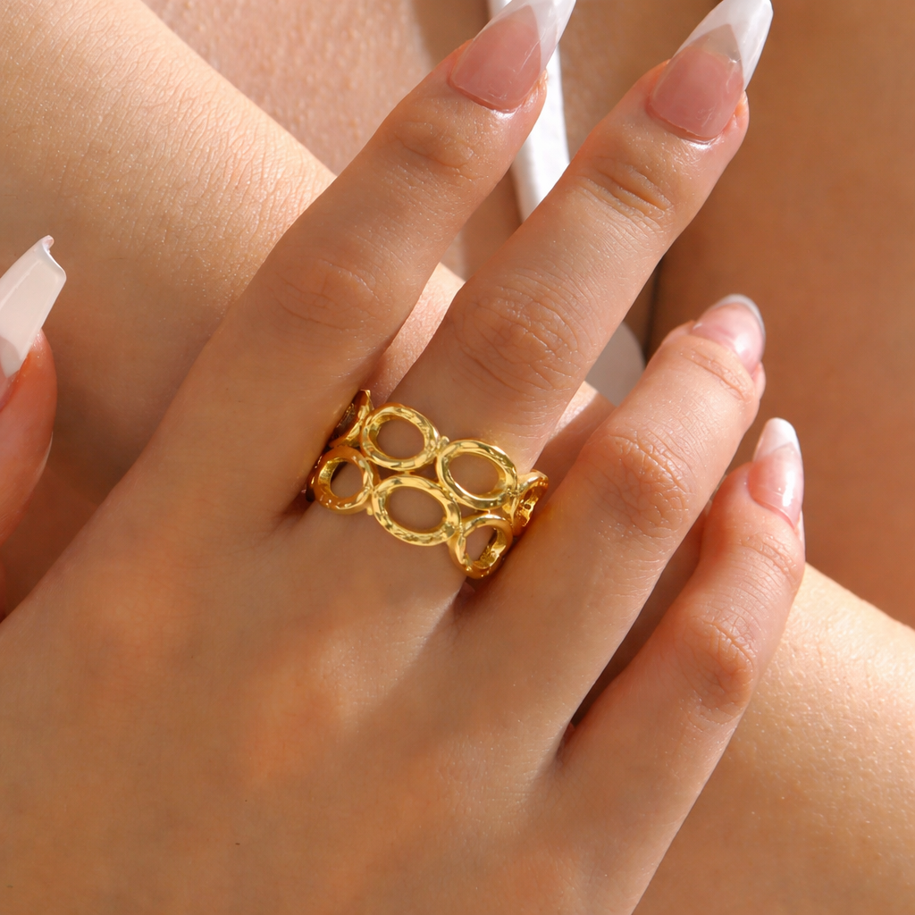18K Gold Plated Oval Link Statement Ring