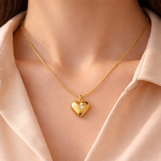 18k Gold Plated Golden Love Heart Pendant Necklace