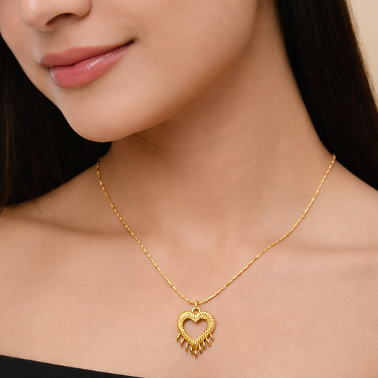 18k Gold Plated Golden Fringe Heart Pendant Necklace