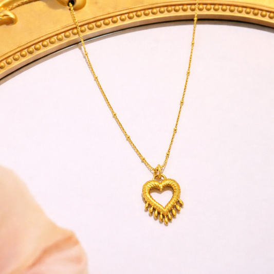 18k Gold Plated Golden Fringe Heart Pendant Necklace