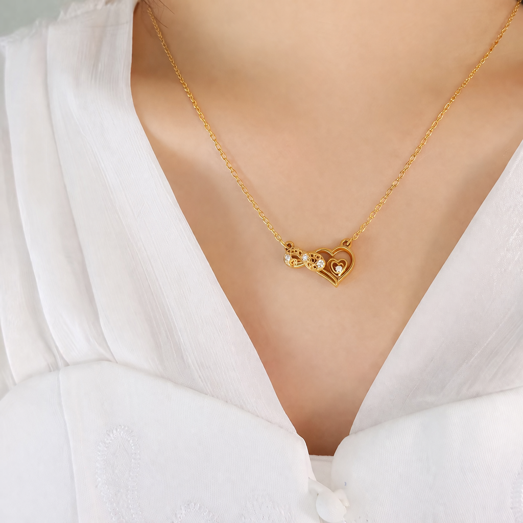 18k Gold Plated Sparkle Twin Heart Gold Necklace