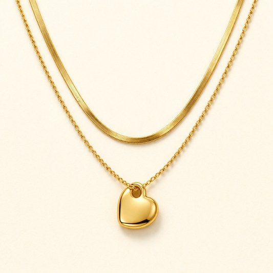18K Gold Plated Minimal Heart Double Layer Necklace