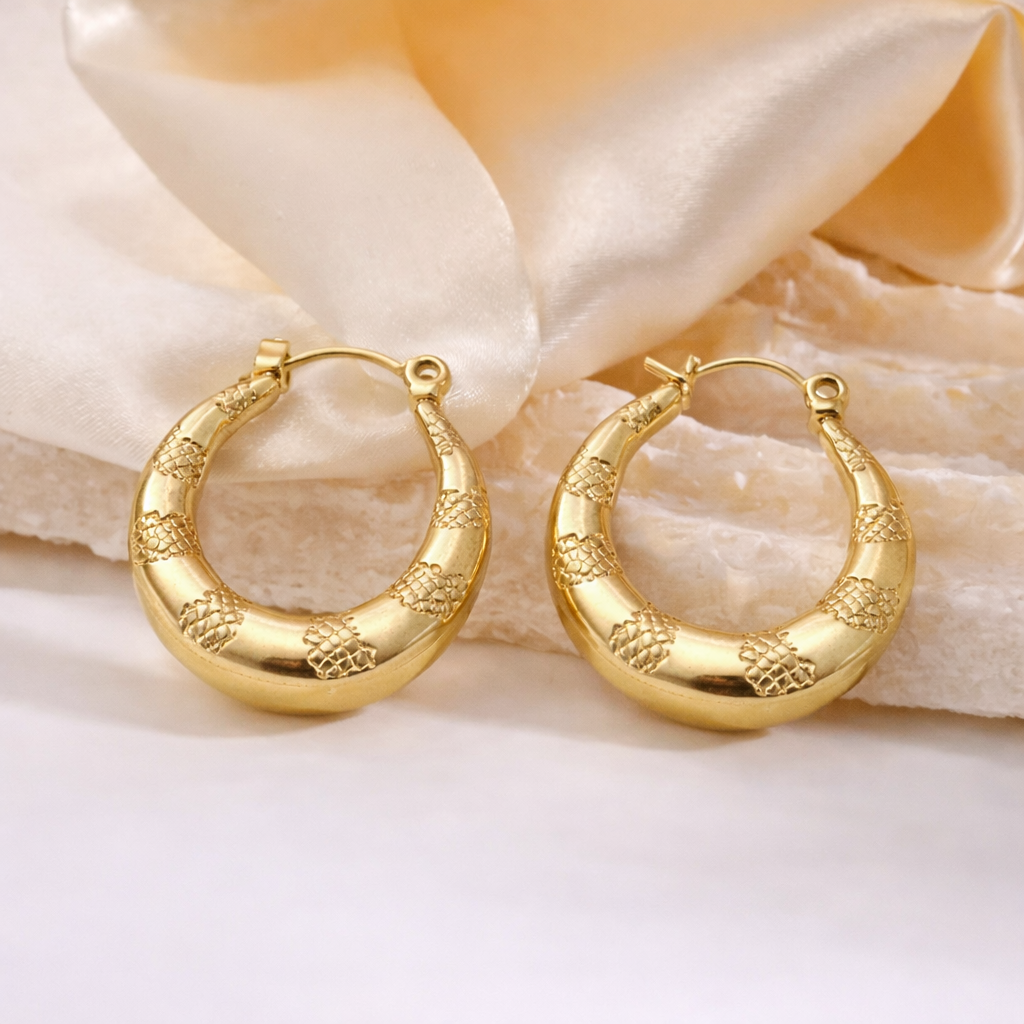 18 K Gold Plated Golden Texture Hoop Earrings