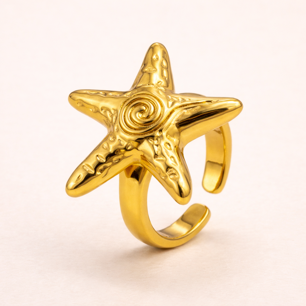 18K Gold Plated Golden Starfish Ring