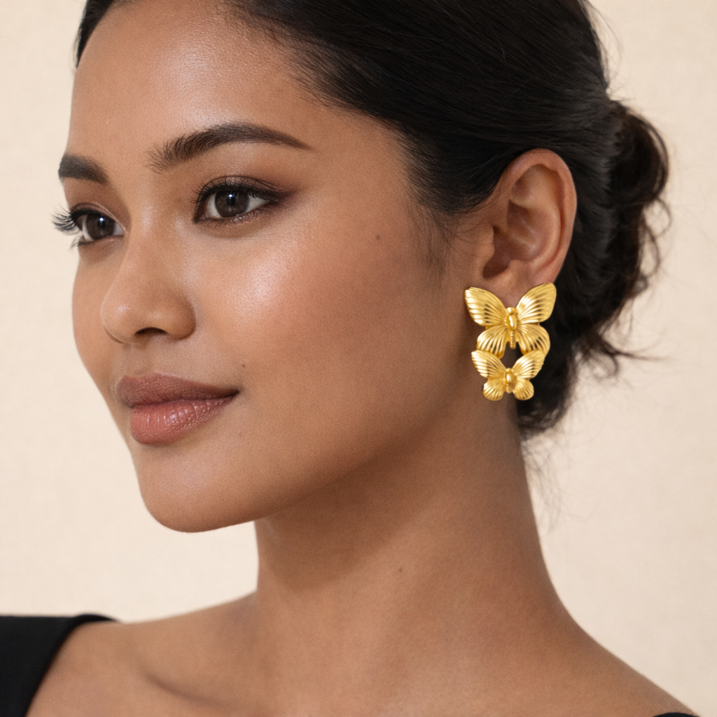 18K Gold Plated Butterfly Chunky Earring