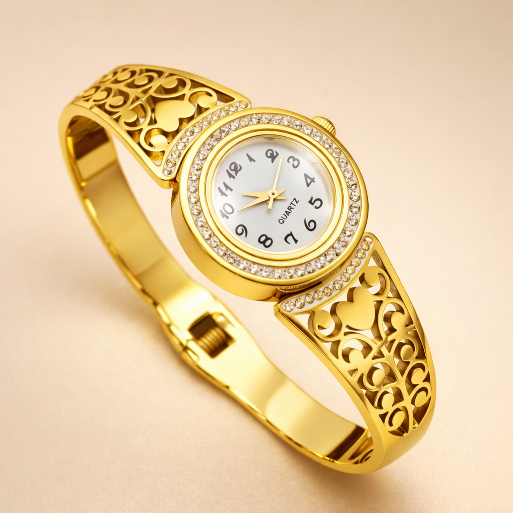 Royal Heart Filigree Gold Bracelet Watch