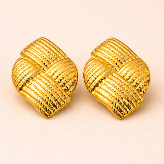18K Gold Plated Golden Knot Luxe Stud Earrings