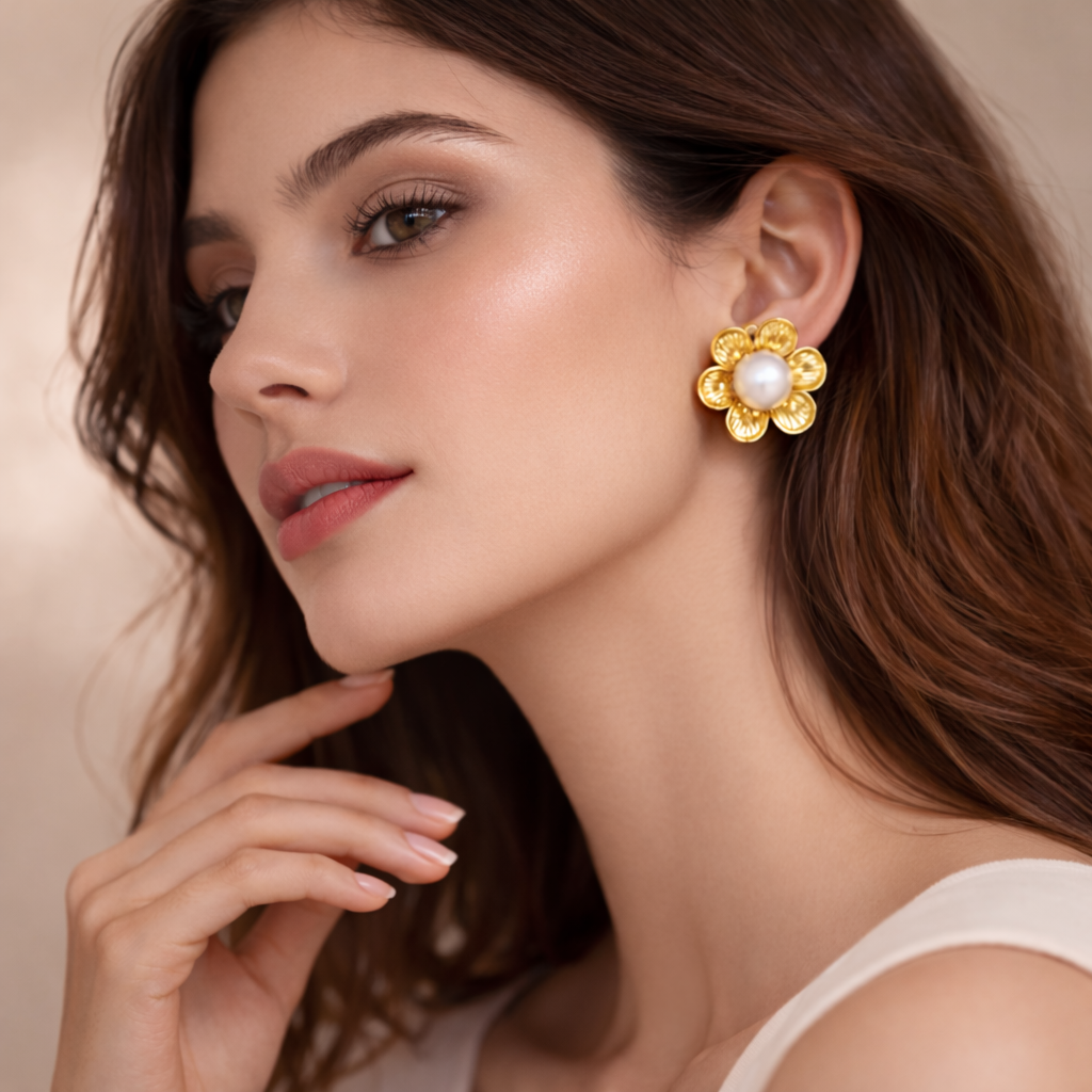 18k Gold Plated Flower Stud Anti Tarnish Earring
