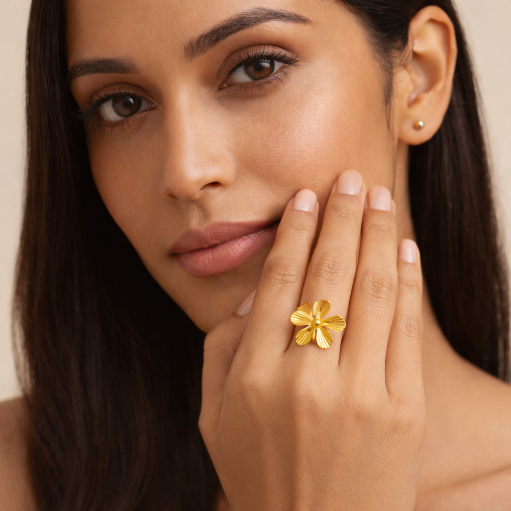 18K Gold Plated Vintage Style Flower Ring