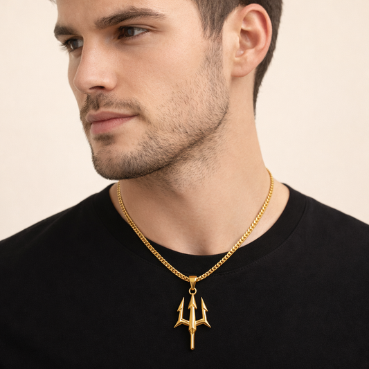 Men - 18K Gold Plated Trishul Pendant Necklace