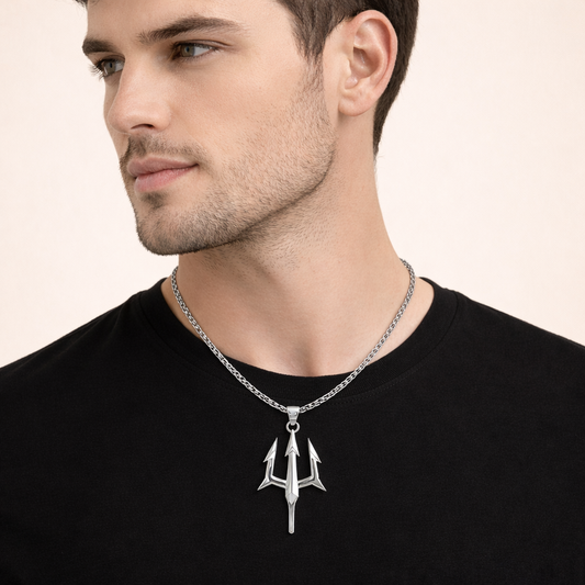 Men - Silver Trishul Pendant Chain