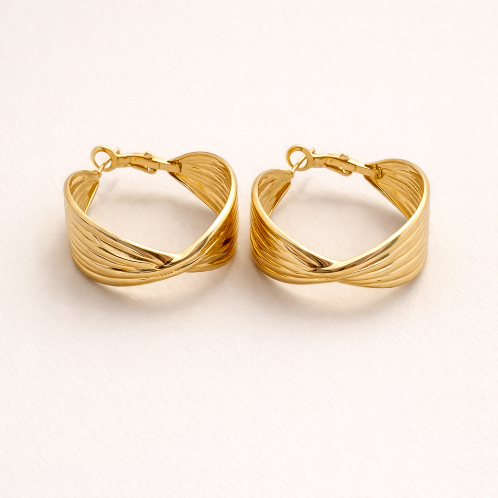 18K Gold Plated Golden Twist Hoop Earrings