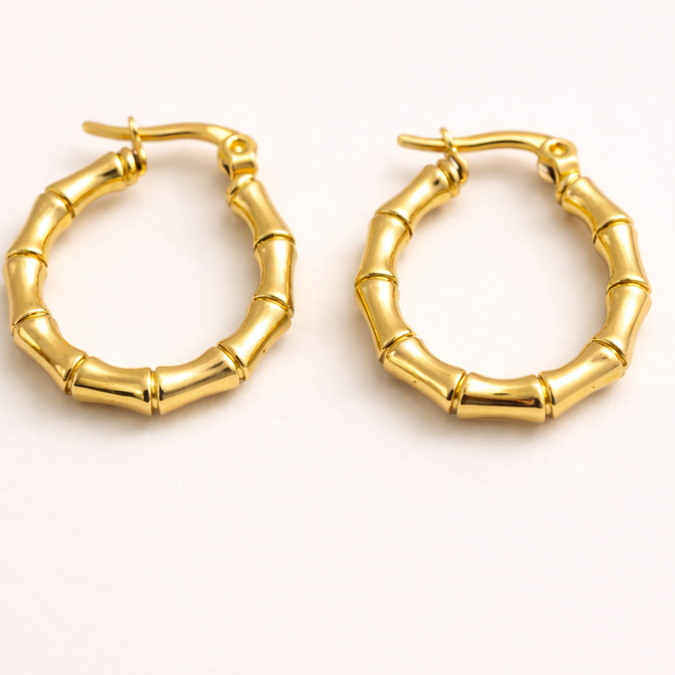 18 K Gold Plated Royal Bamboo Statement Hoops